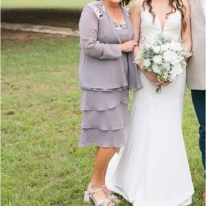Elegant Layered Taupe Dress with Silver Accent